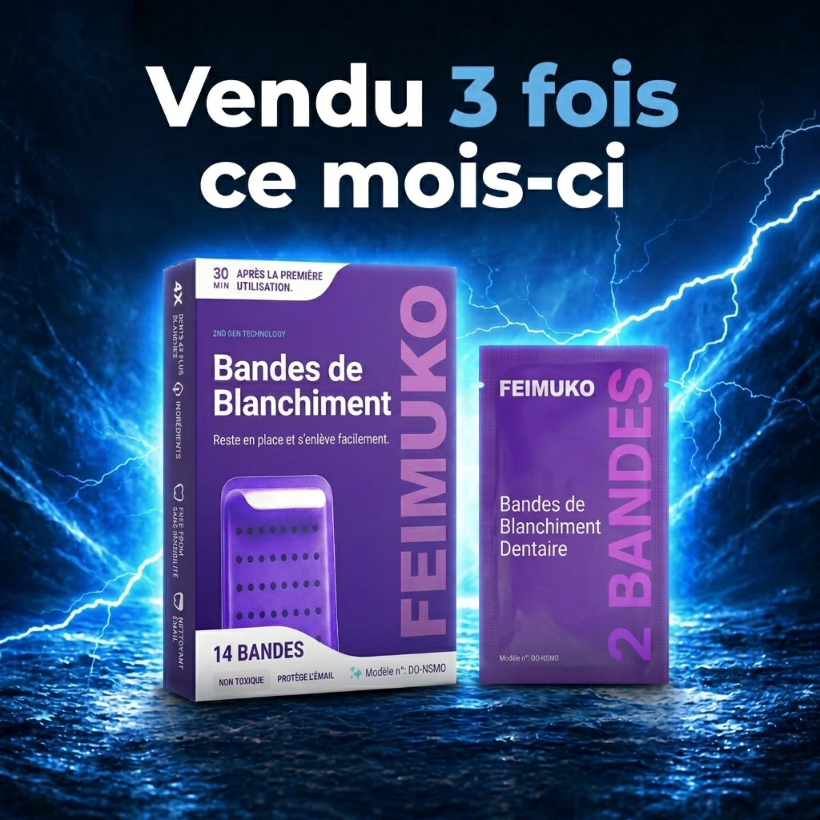 FEIMUKO™ Bandes Blanchissantes Dentaires | La formule blanchissante violette élimine les taches pour un sourire plus éclatant dès la première utilisation.