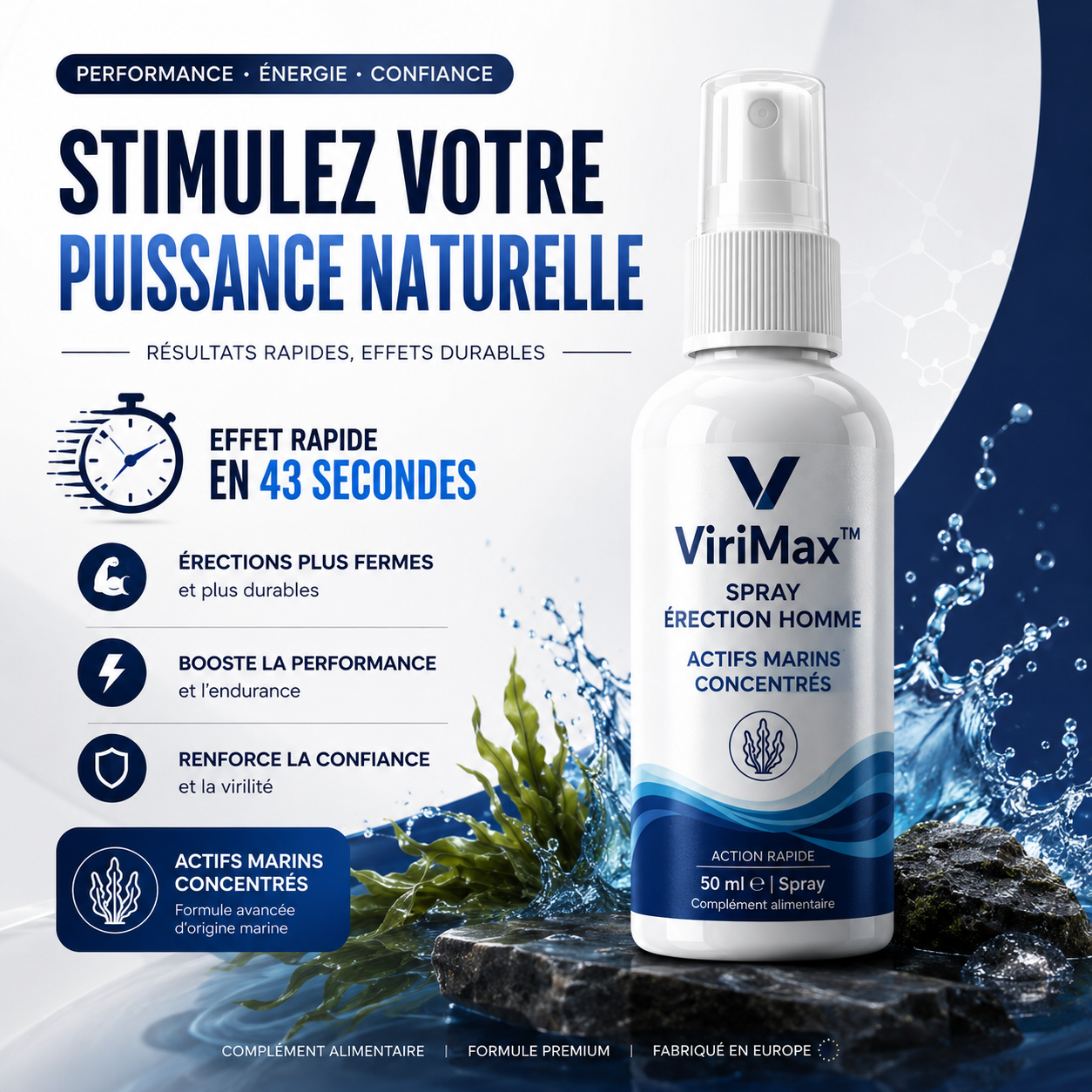 ViriMax™ Spray Érection Homme | Les actifs marins concentrés favorisent des érections plus fermes en seulement 43 secondes.
