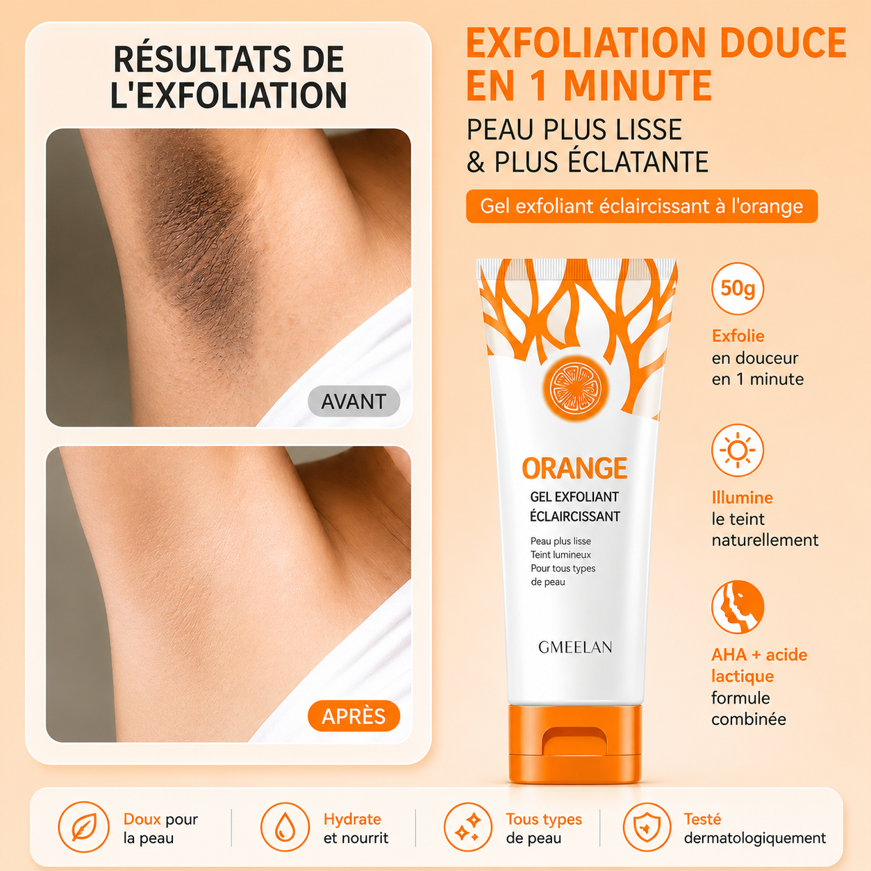 Orange™ Gel Éclaircissant aux Trois Enzymes | Élimine les taches foncées tenaces et révèle une peau visiblement plus lumineuse et plus lisse grâce à une exfoliation avancée aux trois enzymes.