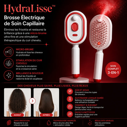 HydraLisse™ Brosse Électrique de Soin Capillaire | Éliminez les frisottis et restaurez la brillance grâce à une micro-brume ultra-fine et une stimulation thérapeutique du cuir chevelu.
